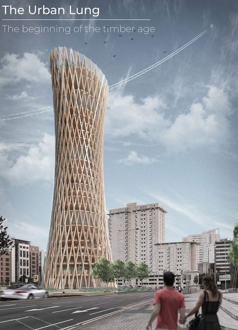 Timber Skyscraper, High Rise Architecture, Timber Architecture, Arch Architecture, Architecture Magazine, Vertical Farming, Timber Buildings, Architectural Competition, Skyscraper Architecture