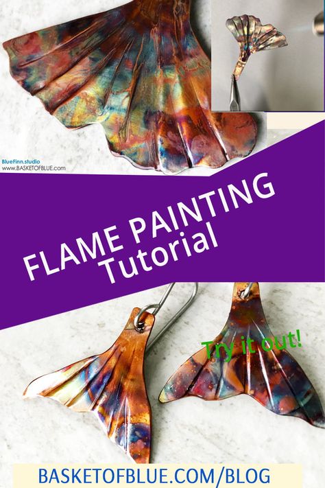 Learn how to flame paint copper. All you need is a simple butane kitchen torch and some copper. Practice and become perfect at flaming! #flamepainting #tutorial #flaming #coppertutorial #flamingtutorial #diyjewelry Copper Scrap Ideas, Copper Enameling Tutorial, Patina Copper Jewelry, Painting Copper With Fire, Flame Painting Copper Tutorial, How To Flame Paint Copper, Copper Flame Painting, Flame Painted Copper, Flame Painted Copper Jewelry