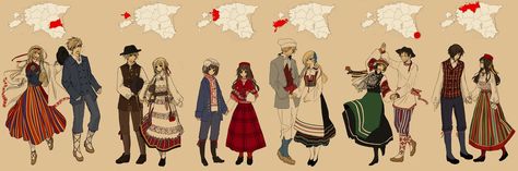 HetaEst: Folk costumes  In order: Tartu (Tartu county), Hiiumaa (Hiiu county), Osmussaar (Lääne county), Saaremaa (Saare county), Setomaa&Pechory (Seto region), Tallinn (Harju county). Estonian Clothing, Aztec Fashion, Folk Costume, Creative Expressions, Estonia, Hobbies And Crafts, Dark Fantasy, Traditional Outfits, Digital Artist