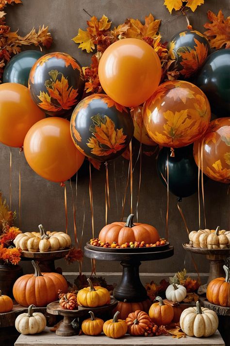 Try these 15 balloon-themed Thanksgiving decoration ideas for a playful touch. From simple balloon bouquets to elaborate garlands, transform your home with festive and whimsical accents. #ThanksgivingIdeas #DecorWithBalloons Turkey Balloons, Decorations With Balloons, Balloon Archway, Thanksgiving Decoration Ideas, Balloon Decor Ideas, Black And White Balloons, Balloon Wreath, Floating Balloons, Diy Water Bottle