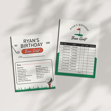 Golf Bar Crawl, Golf Pub Crawl, Pub Golf Scorecard, Golf Score Card, Scorecard Template, Bar Golf, Bachelorette Drinking Games, Pub Golf, Golf Bar