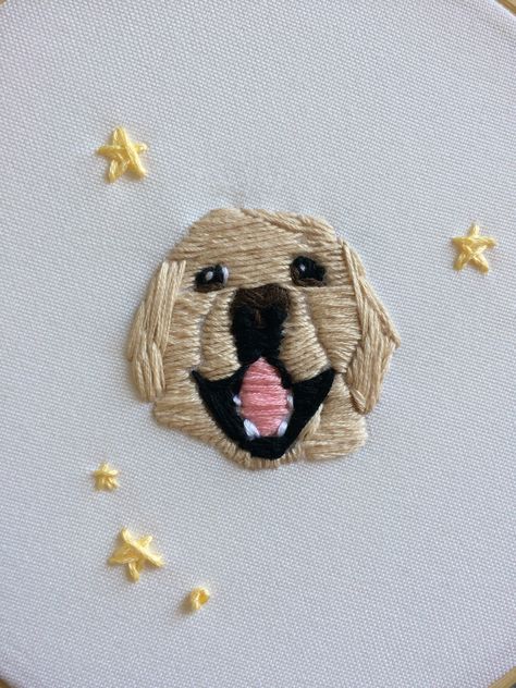 Yellow lab embroidery with stars Dog Hand Embroidery, Dog Embroidery Ideas, Dog Embroidery Patterns, Cute Dog Embroidery, Labrador Embroidery, Small Dog Embroidery, Lab Embroidery, Labrador Embroidery Patterns, Goldendoodle Embroidery