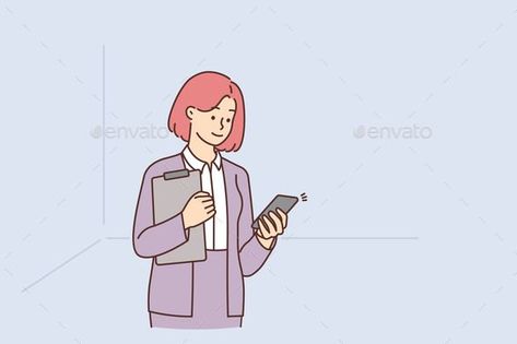 Businesswoman Using Cellphone Using Cellphone Drawing, Cellphone Drawing, Using Cellphone, Smiling Female, Online Communication, Illustration Christmas, Drawing Lessons, Pose References, Christmas Design