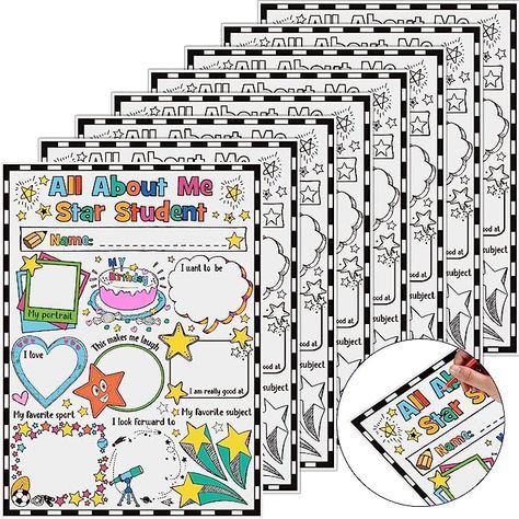 Amazon.com: 40 Packs All About Me Student Posters Star Student Poster All About Me First Day of School Poster to Fill in for School Classroom Supplies Elementary Kindergarten Students Kids, 13.39 x 10.24 Inches : Office Products 2nd Grade All About Me, All About Me Second Grade, All About Me For Elementary Students, All About Me Star Student Poster, Star Of The Week Poster, Star Student Poster, About Me Poster, Colorful Bulletin Boards, Student Posters