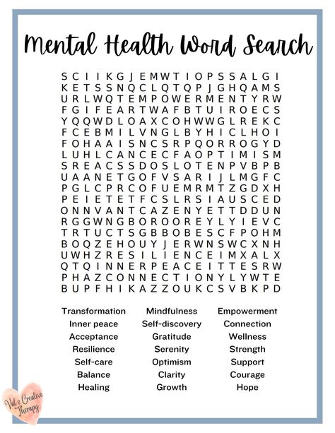 Unlock the power of words and challenge yourself to find the hidden words that celebrate positivity, mindfulness, and self-care. Whether you're seeking a personal challenge or a gift for a loved one, our word search puzzle is a delightful choice that encourages relaxation and mental calming. Mental Health Wordsearches, Positive Word Search, Mindfulness Games For Adults, Mental Health Games Group Activities Fun, Self Care Games, Mental Health Activity Ideas High School, Mental Health Work Activities, Mental Health Group Activities, Mental Health Activity Ideas