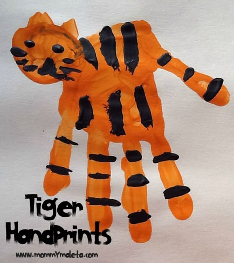 These are adorable!  India Craft | Tiger Handprints | Mommy Maleta Cub Scouts Tiger, Art Tigre, Cub Scout Activities, India Crafts, Tiger Crafts, Scout Activities, Hand Prints, Footprint Art, Handprint Crafts