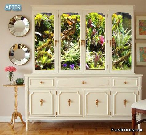 Cabnit Terrarium, Built In Terrarium, China Cabinet Terrarium, Refurbished China Hutch, Planted Terrarium, Indoor Garden Rooms, Plantas Interior, Fish Tank Terrarium, Dart Frogs