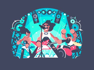 Rock band Guitar Illustration, The Smashing Pumpkins, Music Illustration, The Eagles, Drum Set, Green Day, The Band, Illustration Vector, Rock Band