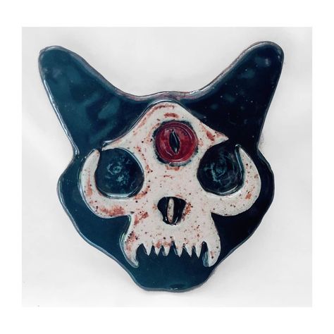 Cat Skull Incense Holder Aberrant Ceramics, Cone Incense Holder, Cone Incense, Ceramic Incense Holder, Incense Cone, Cat Skull, Clay Wall Art, Ceramic Cat, Hand Built Pottery