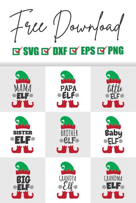 Elf Svg Files Free, Family Christmas Svg Free, Elf Svg Free, Christmas Sublimation Ideas, Christmas Svg Files Free, Free Christmas Svg, Elf Svg, Elf Family, Christmas Svgs