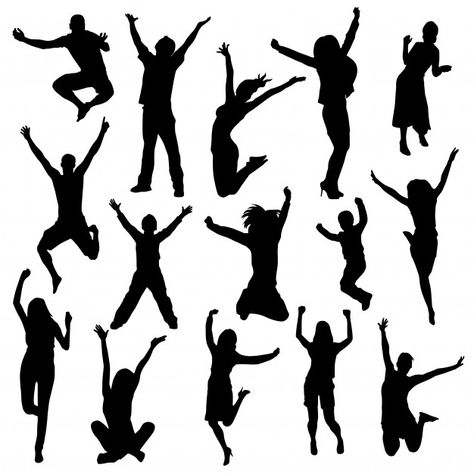 Happy people silhouette clip art Premium Vector Sillouttes Images People, Silouttes Art People, Happy People Drawing, Silhouette Art People, Silhouettes Of People, People Silhouette, Person Silhouette, Male Dancers, Cartoon Silhouette