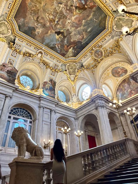 palace real de madrid palacio beautiful magical royal royalty painting ceiling details gold amazing spectacular Madrid Spain Photography, Madrid Spain Aesthetic, Royal Palace Of Madrid, Palace Of Madrid, Madrid Aesthetic, Royal Room, Spain Aesthetic, Spain Photography, The Royal Palace