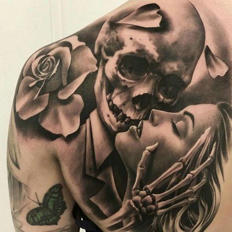 Love Hawaiian Girl Tattoos, Steve Soto, Skull Couple Tattoo, Portrait Tattoo Sleeve, Kiss Tattoos, Catrina Tattoo, Skull Girl Tattoo, Girl Face Tattoo, Special Tattoos