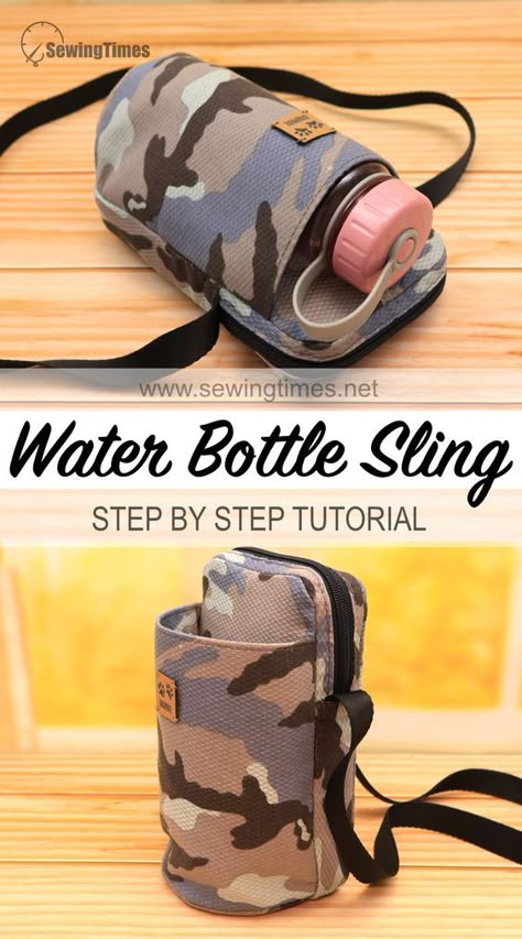 DIY Water Bottle Sling 🚀 How to make a Crossbody Bag Sew Bottle Bag, Water Bottle Carrier Diy Free Pattern, Water Bottle Holder Pattern Sewing, Water Bottle Bag Sewing Pattern, Water Bottle Bag Pattern, Diy Sling Bag Pattern, Sling Bag Pattern Free, Diy Sling Bag, Water Bottle Sling