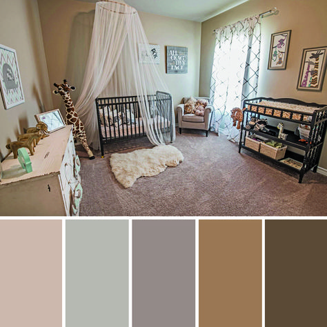 Gender Neutral Nursery Wall Colors, Gender Neutral Room Colors, Tan Nursery Walls, Neutral Nursery Colors Palette, Gender Neutral Paint Colors Kids Rooms, Gender Neutral Nursery Color Palette, Gender Neutral Nursery Paint Colors, Tan Gender Neutral Nursery, Calming Nursery Colors