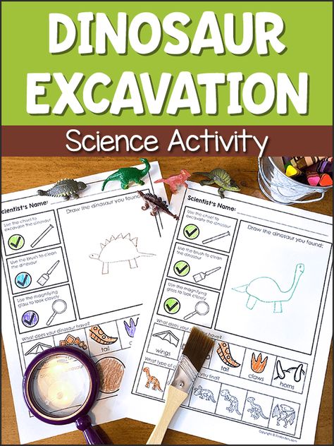 Dinosaur Fossil Dig Activity - PreKinders Dinosaur Steam Activities Preschool, Dinosaur Fossil Activity, Digging For Dinosaurs Activities, Dinosaur Activities Elementary, How Do Dinosaurs Go To School, Fossil Art For Kids, Dinosaur Kindergarten Activities, Dinosaur Stem Activities, Dino Activities For Preschool