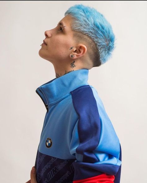 Ice Blue Hair, Bleached Hair Men, Short Blue Hair, Light Blue Hair, Mens Hairstyles Thick Hair, Men Hair Color, Super Short Hair, Men Haircut Styles, Punk Hair