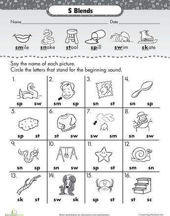 Worksheets: Consonant Sounds: S Blends Sounds Worksheet, Consonant Blends Worksheets, S Blends, Phonics Worksheets Free, Blends Activities, Phonics Blends, Blends Worksheets, Phonics Free, Blends And Digraphs