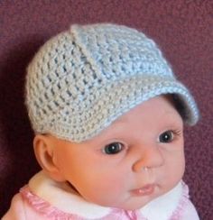 Newborn Ballcap Pattern free Crochet Baseball Hat, Crochet Baby Hat Patterns, Crocheted Hat, Baby Hat Patterns, Crochet Baby Boy, Baby Boy Hats, Crochet Cap, Haken Baby, Crochet For Boys