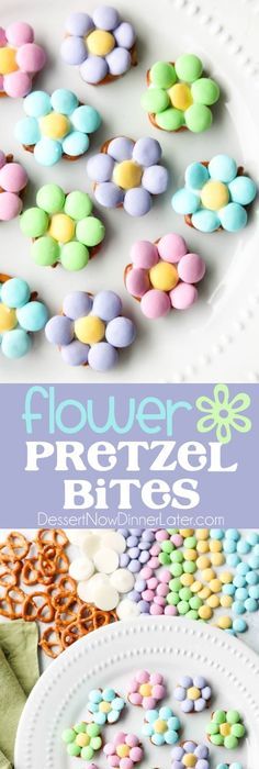 Pretzel Snack Recipes, Flower Pretzel Bites, Bbq Dessert, Spring Snacks, Pretzel Bites Recipes, Flower Candy, Pretzel Snacks, Easy Easter Desserts, Easter Sweets