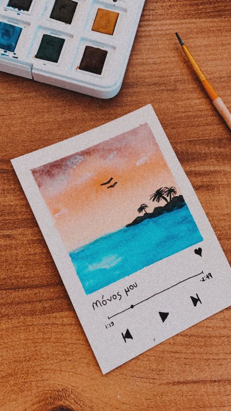 Music Album Covers Drawing, Dessin Spotify, Music Watercolor Painting, Watercolour Polaroid, Polaroid Drawing Ideas, Polaroid Watercolor, Polaroid Drawing, Watercolor Music, Color Widgets