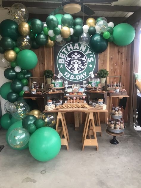 Dunkin Party, Starbucks Themed Birthday Party, Coffee Themed Birthday, Starbucks Theme, Target Party, Starbucks Birthday Party, 12th Birthday Party Ideas, Sweet 13, Starbucks Ideas