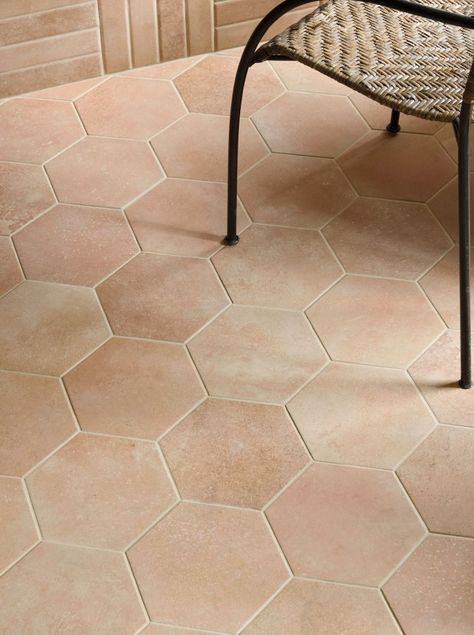 Terracotta Kitchen Tiles, Modern Victorian Kitchen, Hexagon Floor Tiles, Terracotta Kitchen, Terracotta Floor Tiles, Terracotta Floor, Zellige Tile, Glazed Tiles, Hexagonal Mosaic