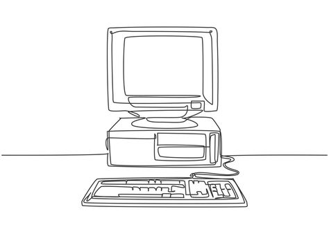 Computer Sketch, Computer Processor, Graphic Design Vector, Continuous Line Drawing, Old Computers, Personal Computer, Continuous Line, Design Vector, Aesthetic Backgrounds