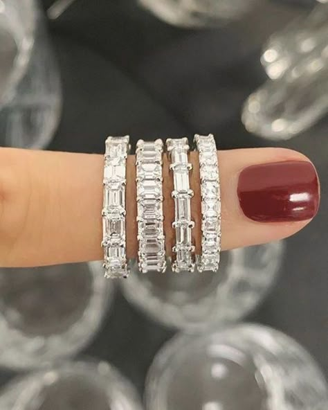 Emerald Cut Wedding Band, Unique Bridal Jewelry, Band Ideas, Ring Bands, Asscher Cut Diamond, Custom Wedding Rings, Ring Inspo, Wedding Rings Unique, Anniversary Bands