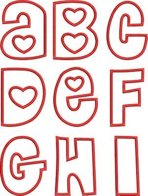 Cool Alphabet Letters, Fancy Fonts Alphabet, Applique Hearts, Letter Stencils Printables, I Love You Lettering, Heart Font, Heart Applique, Alphabet Pictures, Embroidery Hearts