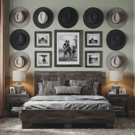 12 Stunning Western Bedroom Ideas to Inspire Your Decor 10 Rodeo Bedroom Ideas, Western Style Bedroom Rustic, Western Gothic Aesthetic Bedroom, Western Gallery Wall Ideas, Western Theme Bedroom Ideas, Cowboy House Decor, Cowboy Bedroom Western, Small Western Bedroom Ideas, Vintage Western Bedroom