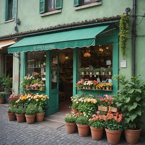 Flower Shop Reference, Florist Cafe Shop, Florist Exterior, Garden Shop Display, Flower Shop Exterior, Vintage Flower Shop, Cute Flower Shop, Dream Bookstore, Cottage Core Flowers