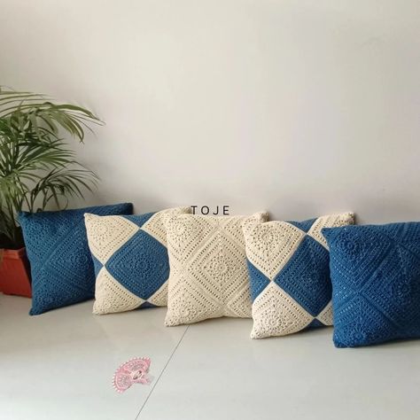 Denim Delight | Modern Aesthetic Touch Our New Creation | Crochet Cushion Cover Set of 5 . .Dm to book or for more details ! [Crochet cover, crochet cushion cover, crochet pillow shams, pinteresty cushion, home decor, living room decor] #crochetcushioncover #tojeofficialstore #pillowshams #denimcushion #trendinreels #motherssupportingmothers #mothersdaygiftideas Cushion Cover Crochet, Crochet Cushion, Crochet Pillow Cover, Crochet Cushion Cover, Crochet Cover, New Creation, Crochet Cushions, Crochet Pillow, Home Decor Living Room