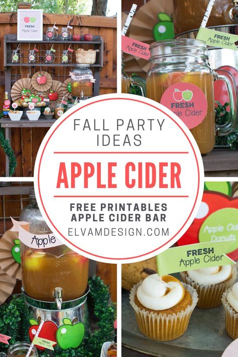 Apple Cider Party, Apple Cider Station, Autumn Dinner Party, Mason Jar Drink Dispenser, Apple Cider Bar, Fall Apple Cider, Game Night Food, Cider Bar, Mason Jar Drinks