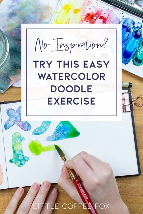 Watercolor doodles are a brilliant way to loosen up, challenge your creative brain, and have fun making something new and unexpected! This simple activity will help you overcome writer's block and grow as an artist. #watercolor #watercolordoodles #learnwatercoloring #watercoloractivities #watercolorpainting #watercolorpractice Watercolor Paintings Landscape Easy, Watercolour Sketches Simple, Ink Over Watercolor, Watercolor With Ink Outline, Watercolor Challenge For Beginners, Beginning Watercolor Ideas, Doodles And Watercolor, Watercolor And Doodles, Watercolour Prompts