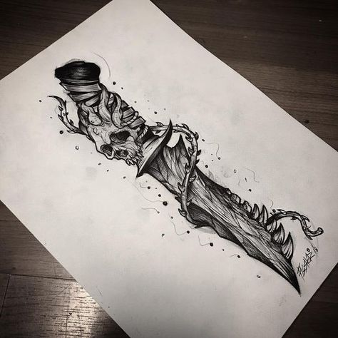 Bone Knife, Knife Tattoo, Geniale Tattoos, Dagger Tattoo, Dark Art Tattoo, Skull Tattoo Design, Badass Tattoos, Book Tattoo, Tattoo Art Drawings