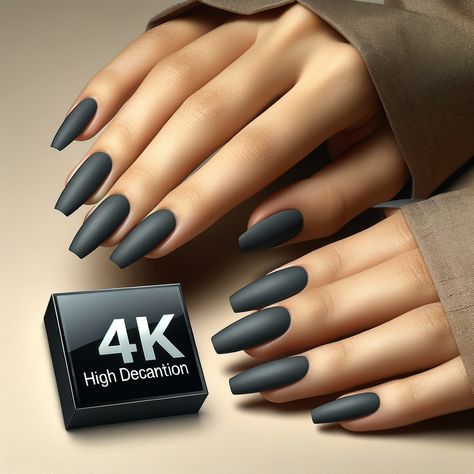 Close-up of beautifully manicured matte charcoal grey nails showcasing a sleek and stylish finish. Shellac Matte Nails, Charcoal Grey Nails, Black Grey Nails, Matt Nails, Grey Nail, Old Nail Polish, Grey Nails, Metallic Nail Art, Fourth Of July Nails