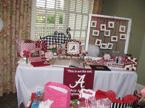 University of Alabama Bound! Alabama Football Party Decorations, Bama Bound Graduation Party, Alabama Graduation Party, University Of Alabama Graduation Party, University Of Alabama Decor, Graduation Party Picture Display, Alabama Cakes, Alabama College, Tutwiler Dorm Alabama