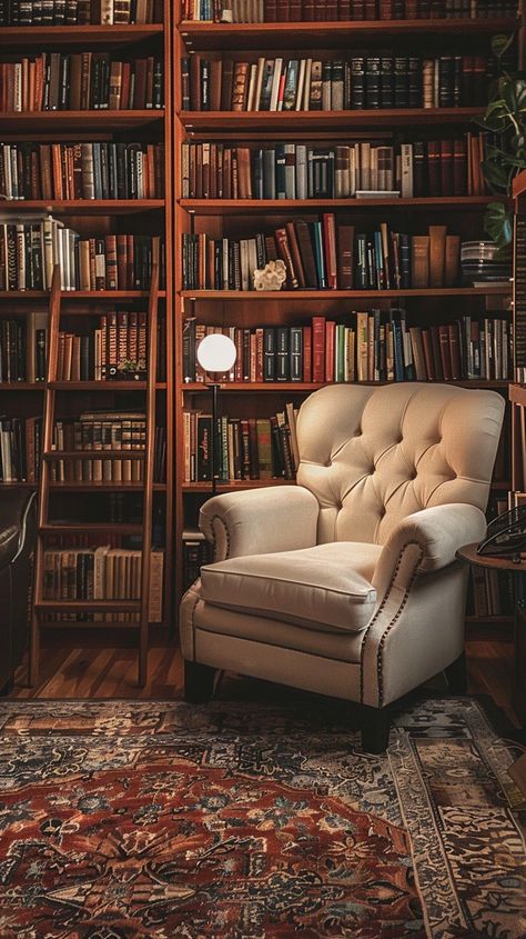 Cozy Reading Nook: An inviting leather armchair sits in a cozy library room, surrounded by shelves filled with books. #library #armchair #books #cozy #reading #aiart #aiphoto #stockcake ⬇️ Download and 📝 Prompt 👉 https://stockcake.com/i/cozy-reading-nook_900810_326140 Library Armchair, Leather Reading Chair, Cozy Armchair, Reading Chairs, Library Study, Library Office Room Ideas, Library Room Cozy, Book Shop Aesthetic, Cozy Library Room Ideas