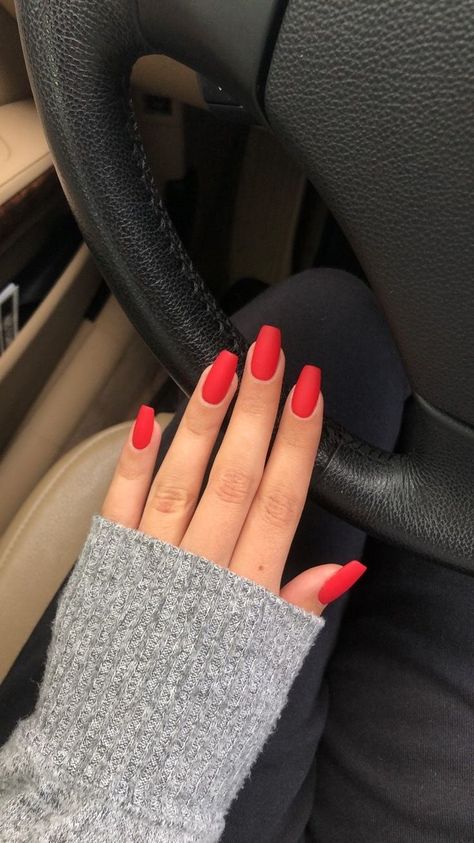 (paid link) normal nail idea Square Nails Short Fall, Coffin Square Nails, Square Nails Fall, Nails Short Fall, Square Nails Short, Short Red Nails, Short Coffin Nails Designs, Red Acrylic Nails, Short Coffin Nails