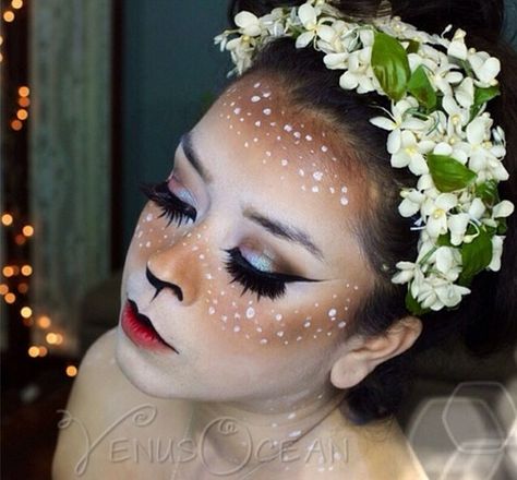 I made a youtube tutorial for this look... click the link in my bio to watch full tutorial :) www.youtube.com/venusocean Fawn Fairy Makeup, Deer Makeup Tutorial, Makeup Tutorial Halloween, Fantasy Make-up, Deer Makeup, Deer Costume, Halloween Fairy, Cosplay Kawaii, Theatrical Makeup