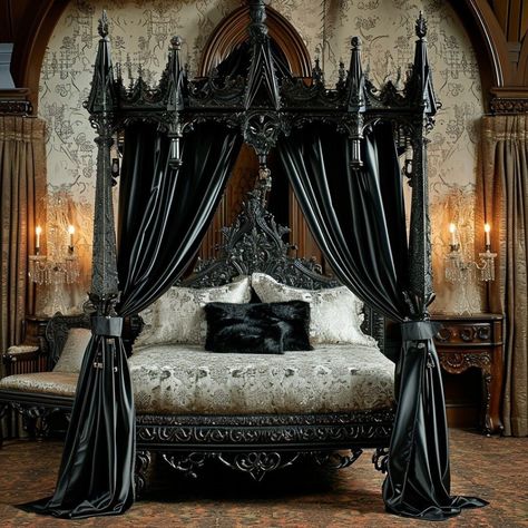 32 Gothic Bedroom Ideas: Transform Your Space with Dark Elegance and Enchanting Decor - placeideal.com Gothic Bedroom Furniture, Gothic Bedroom Ideas, Canopy Bed Ideas, Gothic Decor Bedroom, Goth Bedroom, Gothic Room, Dream Bedroom Inspiration, Gothic Bedroom, Dark Elegance