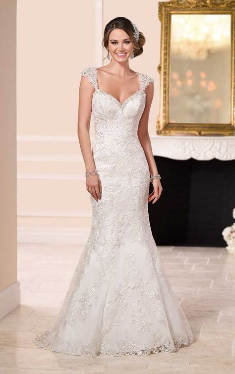 6105 Lace Over Satin Low Back Wedding Dress by Stella York Stella York Bridal, Wedding Dresses Sydney, Sweetheart Bridal, Stella York Wedding Dress, Stella York, Fit And Flare Wedding Dress, Back Wedding Dress, Trendy Wedding Dresses, Wedding Dresses Photos