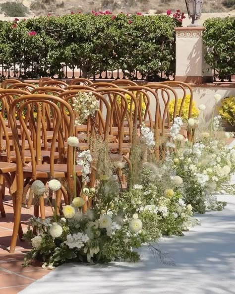 Whimsical Aisle Flowers, Wedding Flowers Wild, Ceremony Installation, Aesthetic Shots, Wedding Ceremony Seating, Aisle Flowers, Malibu Wedding, General Ideas, Santa Barbara Wedding