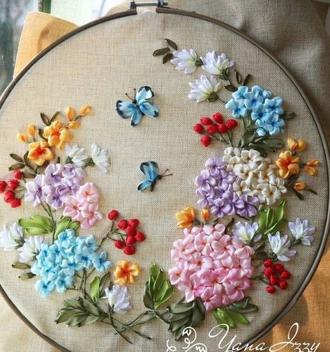 Excellent Ribbon embriodery on clothes #ribbonembroidery Satin Ribbon Embroidery, Silk Ribbon Embroidery Tutorial, Sulaman Pita, Silk Ribbon Embroidery Patterns, Ribbon Embroidery Kit, Simple Hand Embroidery Patterns, Ribbon Embroidery Tutorial, Floral Embroidery Patterns, Diy Embroidery Patterns