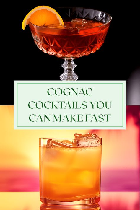 Craving delicious cocktails? Discover how to create 35 quick and tasty cognac cocktails! From classic treats like Sidecars and Vieux Carré to uniquely flavorful ones like Banana Bliss and The Napoleon, there's something for every palate. Enjoy the layers of rich oils, spices, and fruity aromas that cognac brings to each sip. Whether you prefer sweet to bittersweet, check out these easy recipes you can whip up in minutes for your next gathering or cozy night in. Explore the magic of cognac in cocktails today! Cocktails With Cognac, Layered Cocktails Recipes, Courvoisier Cocktails, Cava Cocktails, Vieux Carre Cocktail Recipe, Cognac Cocktails, Cognac Drinks, Cognac Cocktail, Murphy Bar