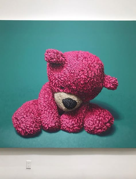 Brent Estabrook, Kids Drawing Reference, Bear Sitting, Pink Bear, Oil Painting Texture, Illusion Art, Hyperrealism, Vintage Poster Art, Opening Night