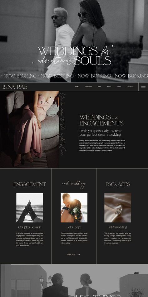 Dark & Moody Website Design, Photographer Website Design, Showit website Template, website template. Ready to blow away your dream clients? Get some inspiration from this customized showit website template. Perfect for photographers or coaches! Whether you are a wedding photographer or a coach / influencer, this website is for you. Perfect website for photographers! This is a fully customizable SHOWIT template designed to get your website up and running quickly! Editorial Website Design Inspiration, Elegant Website Design Layout, Web Design For Photographers, Website Design For Photographers, Wedding Videographer Website, Zola Wedding Website Ideas, Bridal Website Design, Luxurious Website Design, Photography Web Design