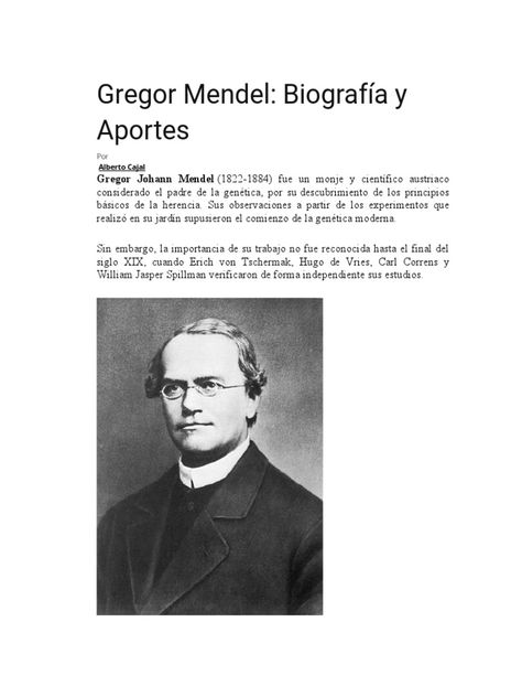 Historia de Gregor Mendel | PDF | Dominancia (Genética) | Biología Gregor Mendel, Biology