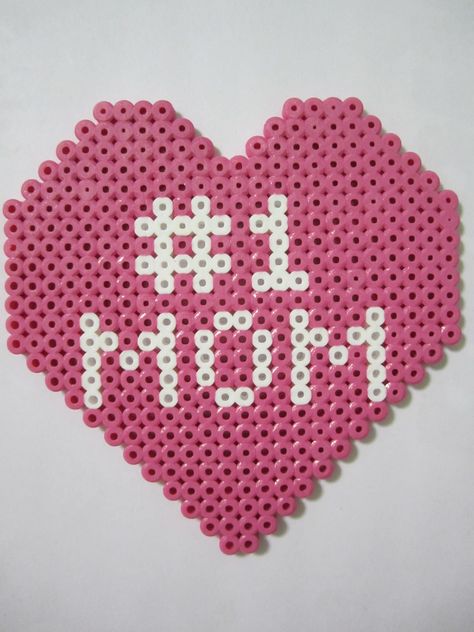 # 1 Mom - Mother's Day_Perler Beads Selling Stuff, Melty Bead Patterns, Pearl Beads Pattern, Easy Perler Beads Ideas, Hama Beads Design, Bead Diy, Perler Bead Templates, Perler Crafts, Hama Bead